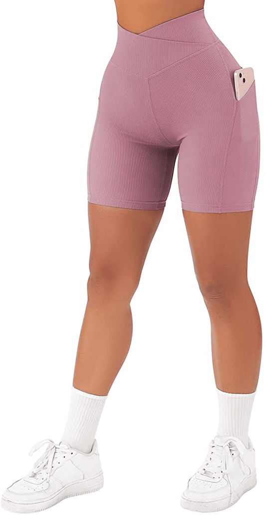 SUUKSESS Women Cross Workout Shorts with Pockets 5" High Waist Booty Biker Short Apparel & Accessories > Clothing > Shorts Kylie Max   