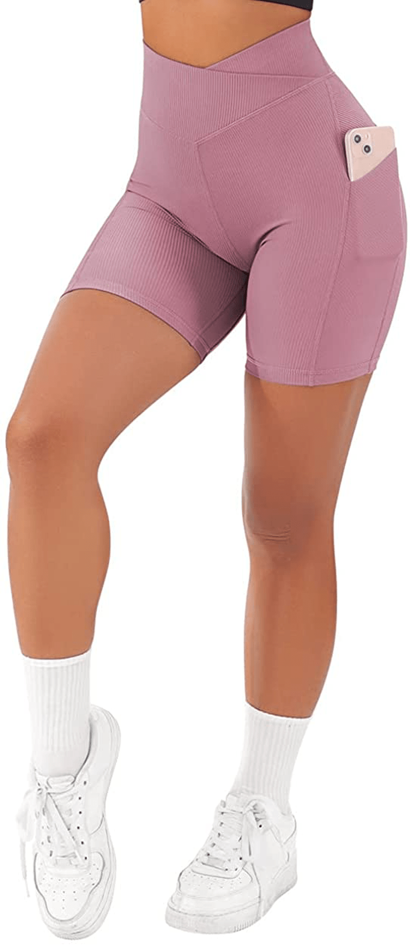 SUUKSESS Women Cross Workout Shorts with Pockets 5" High Waist Booty Biker Short Apparel & Accessories > Clothing > Shorts Kylie Max   
