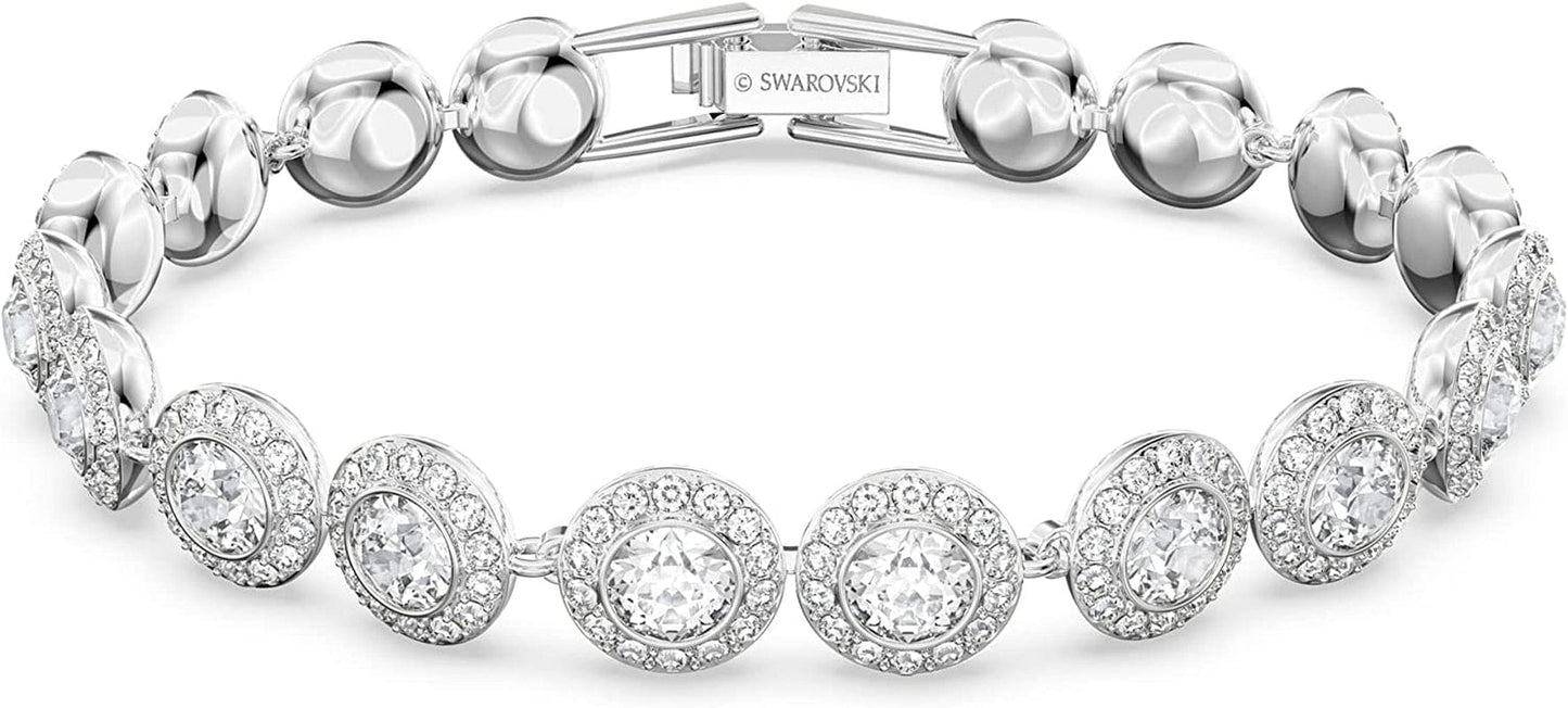 Swarovski Angelic Crystal Jewelry Collection, Rhodium Tone Finish, Blue Crystal, Pink Crystal, Clear Crystal Tennis Bracelet