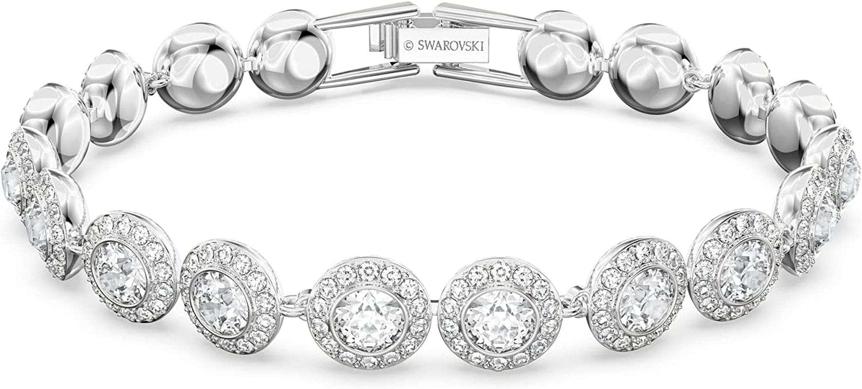 Swarovski Angelic Crystal Jewelry Collection, Rhodium Tone Finish, Blue Crystal, Pink Crystal, Clear Crystal Tennis Bracelet