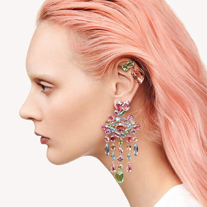 Swarovski Gema Stud Pierced Earrings, with Pink Teardrop Cut Swarovski Crystal on Rhodium-Finish Setting, Part of the Swarovski Gema Collection