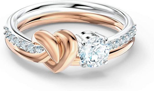Swarovski Lifelong Heart Ring Collection, Rose Gold & Rhodium Tone Finish, Clear Crystals US 7/EU 55