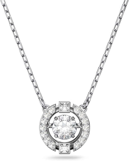 Swarovski Sparkling Dance round Jewelry Collection, Rhodium Finish, Blue Crystals, Clear Crystals Round Necklace - Clear Crystals