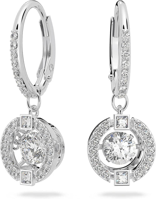 Swarovski Sparkling Dance round Jewelry Collection, Rhodium Finish, Blue Crystals, Clear Crystals Pierced Earrings - Clear Crystals