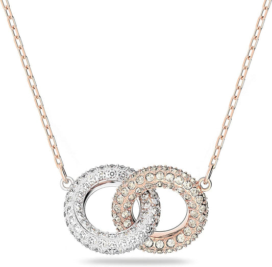 Swarovski Stone Crystal Earrings and Necklace Jewelry Collection Necklace - Rose Gold & Rhodium Tone