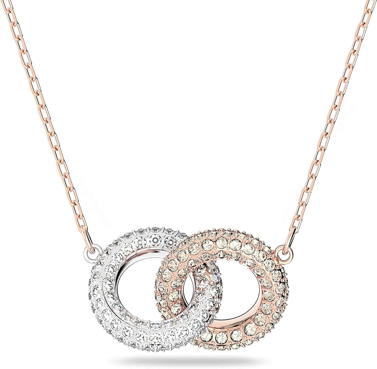 Swarovski Stone Crystal Earrings and Necklace Jewelry Collection Necklace - Rose Gold & Rhodium Tone