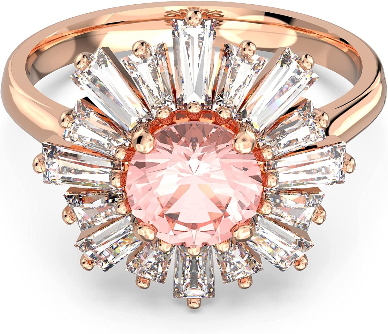 Swarovski Sunshine Ring Collection, Pink Crystals, Rose Gold Tone Finish US 8/EU 58