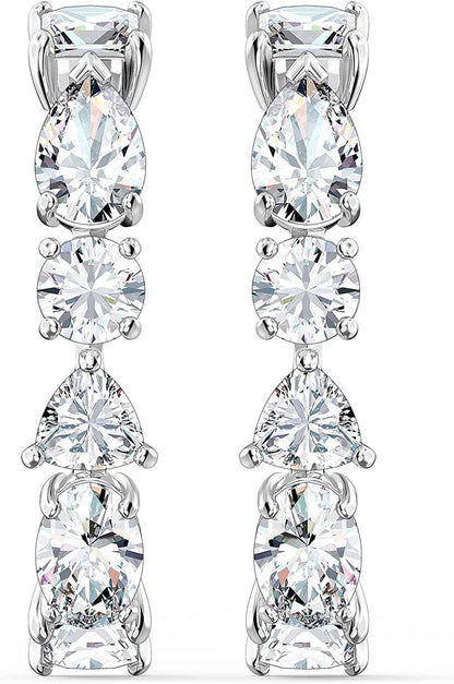 Swarovski Tennis Deluxe Jewelry Collection, Rhodium & Rose Gold Tone Finish, Clear Crystals Pierced Earrings - Rhodium Tone