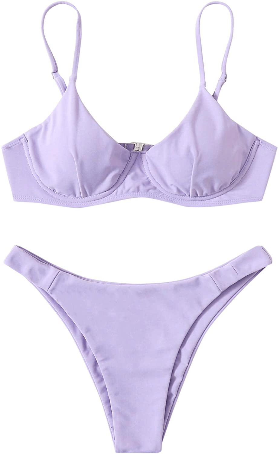 SweatyRocks Women's Sexy Bathing Suits Spaghetti Strap Floral Bikini Set Underwire Swimsuit Apparel & Accessories > Clothing > Swimwear SweatyRocks Solid Purple Large 