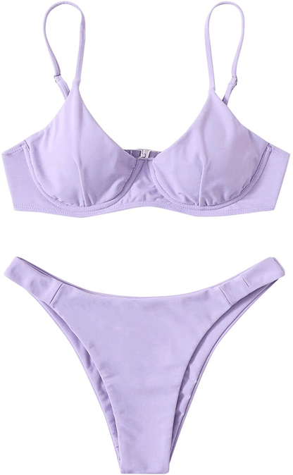 SweatyRocks Women's Sexy Bathing Suits Spaghetti Strap Floral Bikini Set Underwire Swimsuit Apparel & Accessories > Clothing > Swimwear SweatyRocks Solid Purple Large 