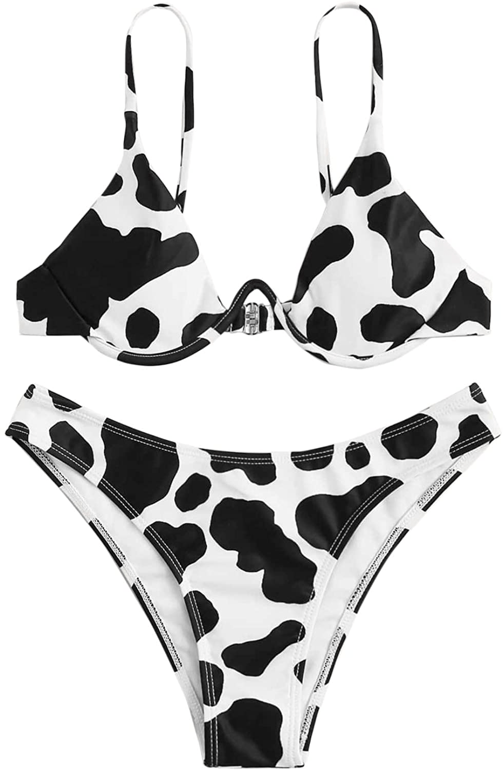 SweatyRocks Women's Sexy Bathing Suits Spaghetti Strap Floral Bikini Set Underwire Swimsuit Apparel & Accessories > Clothing > Swimwear SweatyRocks Cow Large 