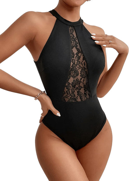 Sweatyrocks Women'S Sleeveless Scoop Neck High Cut Skinny Mesh Tank Top Bodysuit Pure Black / Large