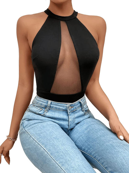 Sweatyrocks Women'S Sleeveless Scoop Neck High Cut Skinny Mesh Tank Top Bodysuit