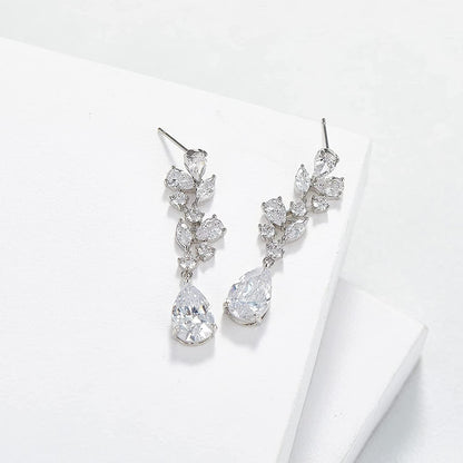 SWEEETV Bridal Wedding Earrings for Brides Bridesmaides-Marquise Teardrop Earrings for Women, Cubic Zirconia Drop and Dangle Earrings for Prom or Pageant,Jewelry