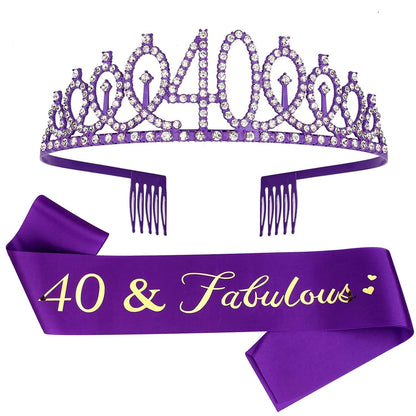 Sweet 16 Birthday Decorations Purple, 16Th Birthday Gifts for Girls, Sweet 16 Crown and Sash, 16Th Birthday Sash, Sweet 16 Sash and Tiara, Birthday Girl, Happy 16Th Birthday Party Supplies Cake Topper Apparel & Accessories > Clothing Accessories > Sashes CIEHER Purple 40th Sash & Tiara Set  