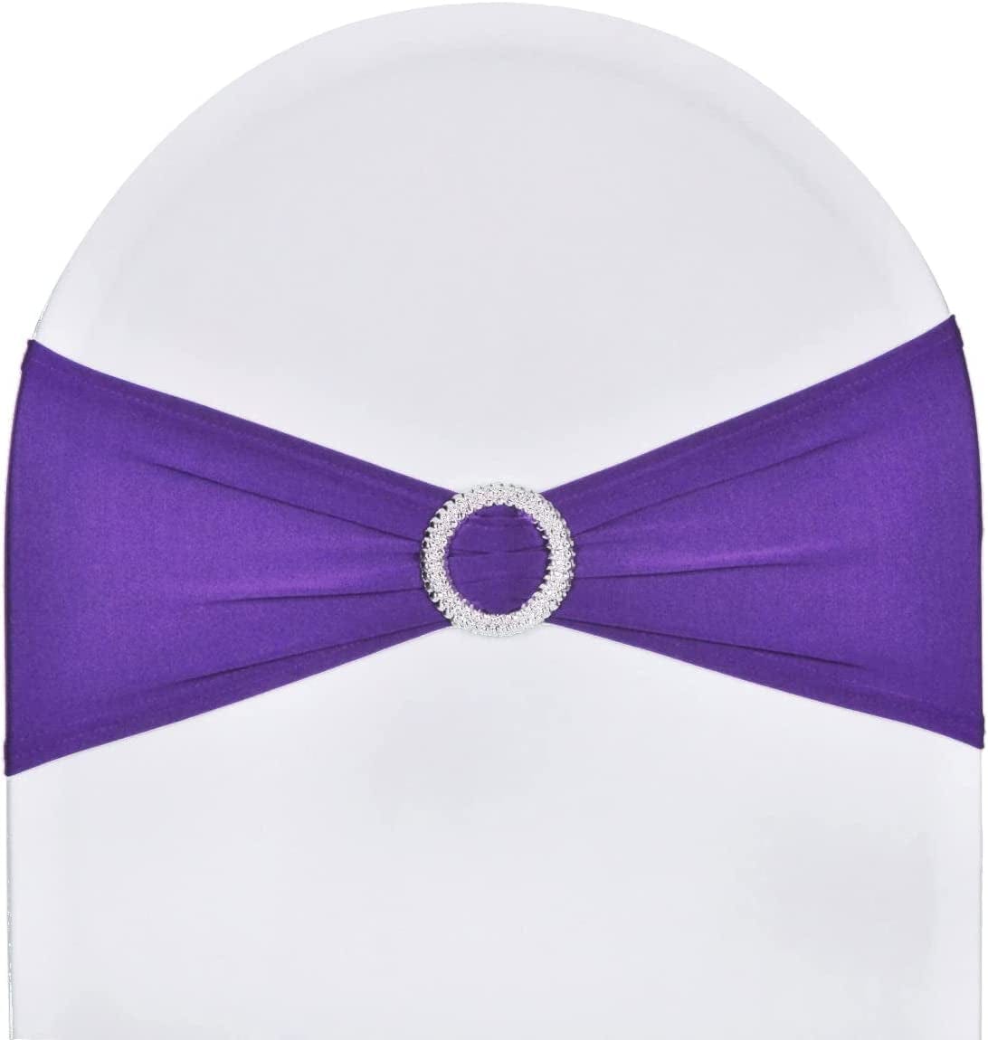 Sweeteasy 50Pcs Metallic Silver Spandex Chair Sashes, Durable Workmanship,Stretch Bows with Buckle Stretchable for Christmas Wedding Party Banquet Event Baby Shower Birthday Celebration Decoration Apparel & Accessories > Clothing Accessories > Sashes SweetEasy Purple 50PCS 