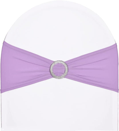 Sweeteasy 50Pcs Metallic Silver Spandex Chair Sashes, Durable Workmanship,Stretch Bows with Buckle Stretchable for Christmas Wedding Party Banquet Event Baby Shower Birthday Celebration Decoration Apparel & Accessories > Clothing Accessories > Sashes SweetEasy Lilac 50PCS 