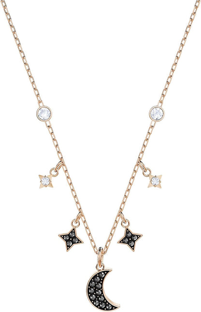Symbolic Jewelry Collection, Blue Crystals, Black Crystals, Clear Crystals Necklace - Black Moon