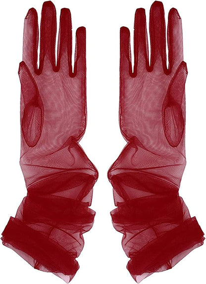 TAIKMD Women'S Tulle Evening Long Gloves Party Opera Photography Semi Sheer Wedding Bridal Glove Mittens Apparel & Accessories > Clothing Accessories > Gloves & Mittens TAIKMD Burgundy  