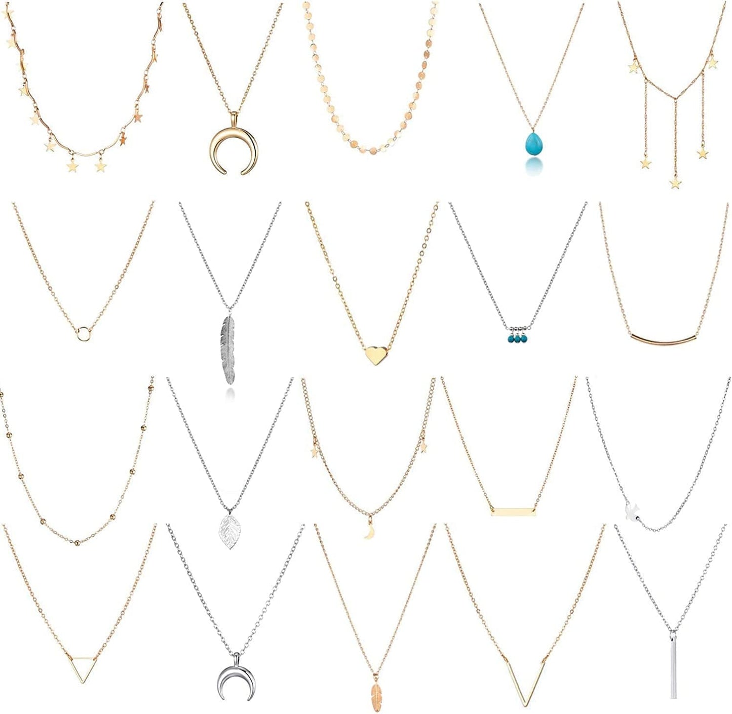 TAMHOO 20 PCS Multiple DIY Layered Choker Necklace for Women with Sexy Coin Moon Star Multilayer Choker Chain Y Necklaces Set Adjustable Gold Silver Bar Pendant Y Necklace for Teens Girls Women #2 20 PCS