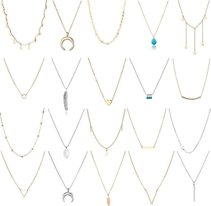 TAMHOO 20 PCS Multiple DIY Layered Choker Necklace for Women with Sexy Coin Moon Star Multilayer Choker Chain Y Necklaces Set Adjustable Gold Silver Bar Pendant Y Necklace for Teens Girls Women #2 20 PCS