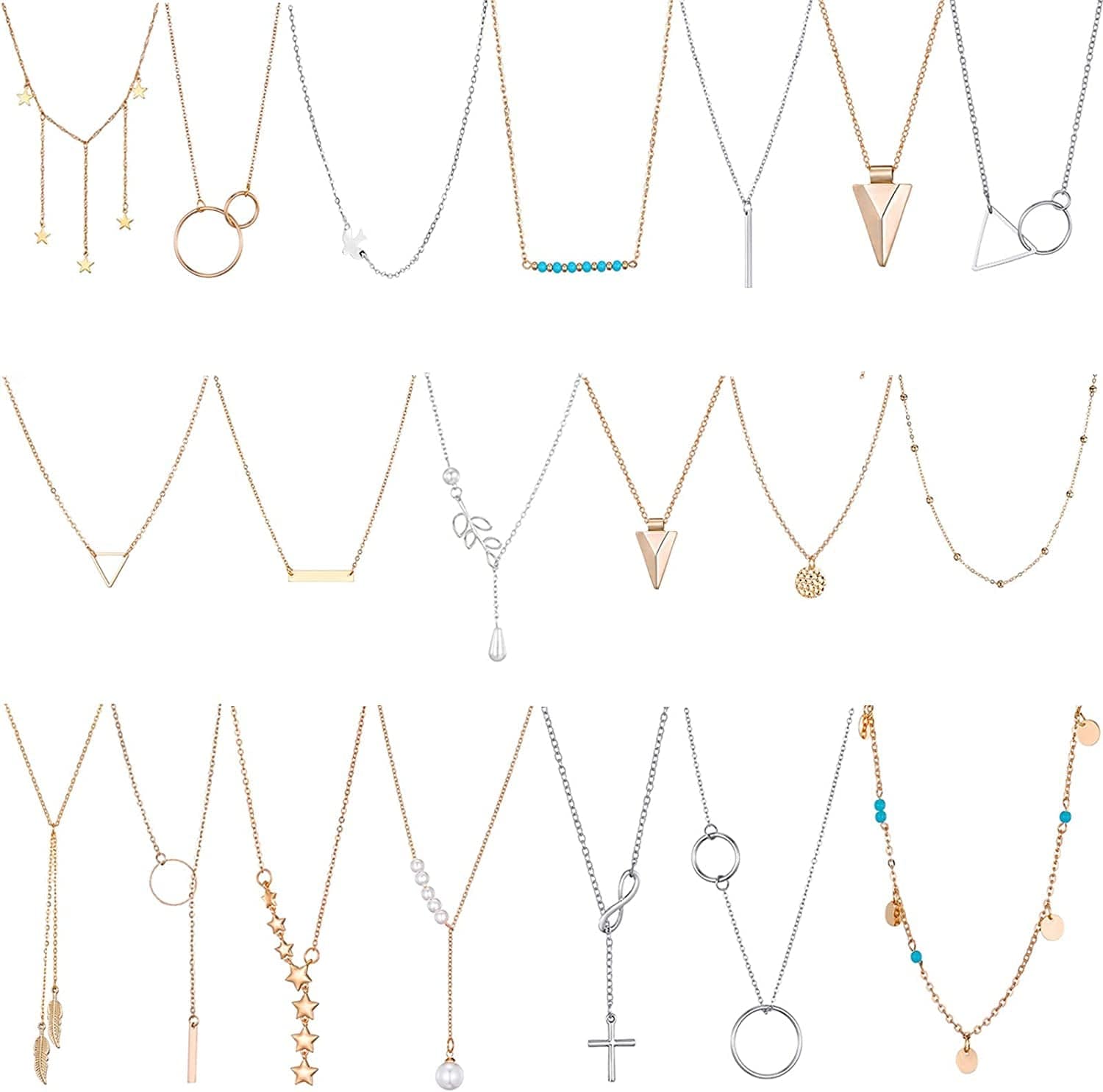 TAMHOO 20 PCS Multiple DIY Layered Choker Necklace for Women with Sexy Coin Moon Star Multilayer Choker Chain Y Necklaces Set Adjustable Gold Silver Bar Pendant Y Necklace for Teens Girls Women #3