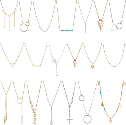 TAMHOO 20 PCS Multiple DIY Layered Choker Necklace for Women with Sexy Coin Moon Star Multilayer Choker Chain Y Necklaces Set Adjustable Gold Silver Bar Pendant Y Necklace for Teens Girls Women #3