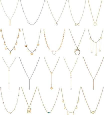 TAMHOO 20 PCS Multiple DIY Layered Choker Necklace for Women with Sexy Coin Moon Star Multilayer Choker Chain Y Necklaces Set Adjustable Gold Silver Bar Pendant Y Necklace for Teens Girls Women #4