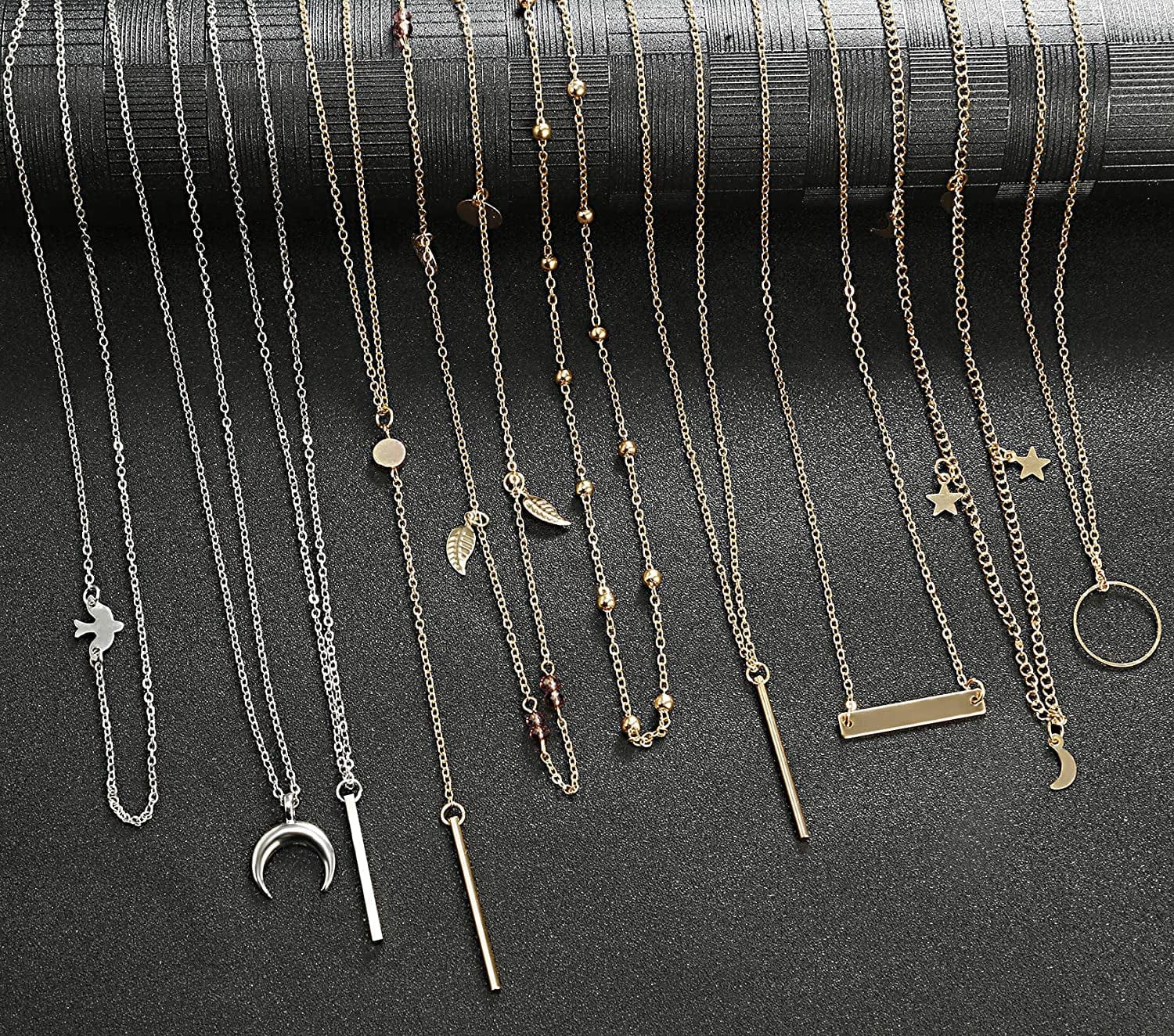 TAMHOO 20 PCS Multiple DIY Layered Choker Necklace for Women with Sexy Coin Moon Star Multilayer Choker Chain Y Necklaces Set Adjustable Gold Silver Bar Pendant Y Necklace for Teens Girls Women