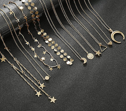 TAMHOO 20 PCS Multiple DIY Layered Choker Necklace for Women with Sexy Coin Moon Star Multilayer Choker Chain Y Necklaces Set Adjustable Gold Silver Bar Pendant Y Necklace for Teens Girls Women