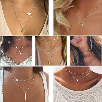 TAMHOO 20 PCS Multiple DIY Layered Choker Necklace for Women with Sexy Coin Moon Star Multilayer Choker Chain Y Necklaces Set Adjustable Gold Silver Bar Pendant Y Necklace for Teens Girls Women