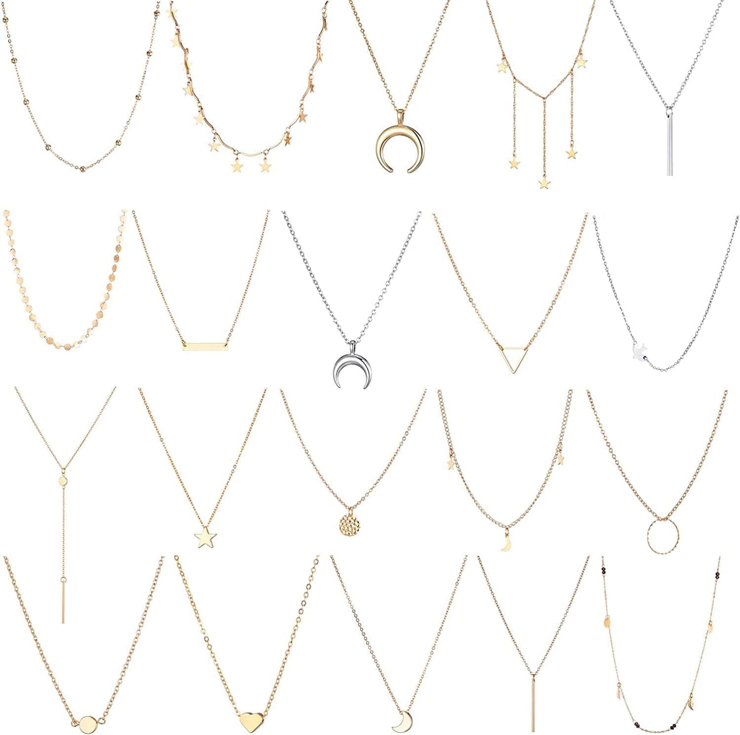 TAMHOO 20 PCS Multiple DIY Layered Choker Necklace for Women with Sexy Coin Moon Star Multilayer Choker Chain Y Necklaces Set Adjustable Gold Silver Bar Pendant Y Necklace for Teens Girls Women #1-20 PCS