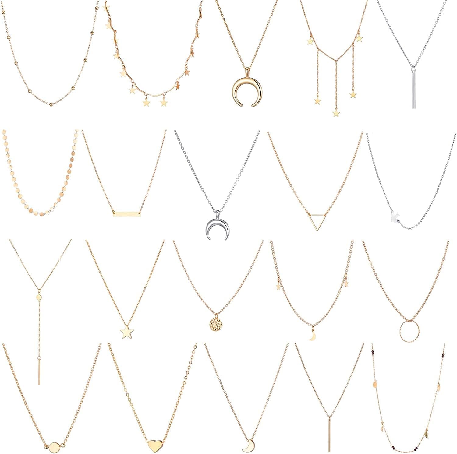 TAMHOO 20 PCS Multiple DIY Layered Choker Necklace for Women with Sexy Coin Moon Star Multilayer Choker Chain Y Necklaces Set Adjustable Gold Silver Bar Pendant Y Necklace for Teens Girls Women #1-20 PCS