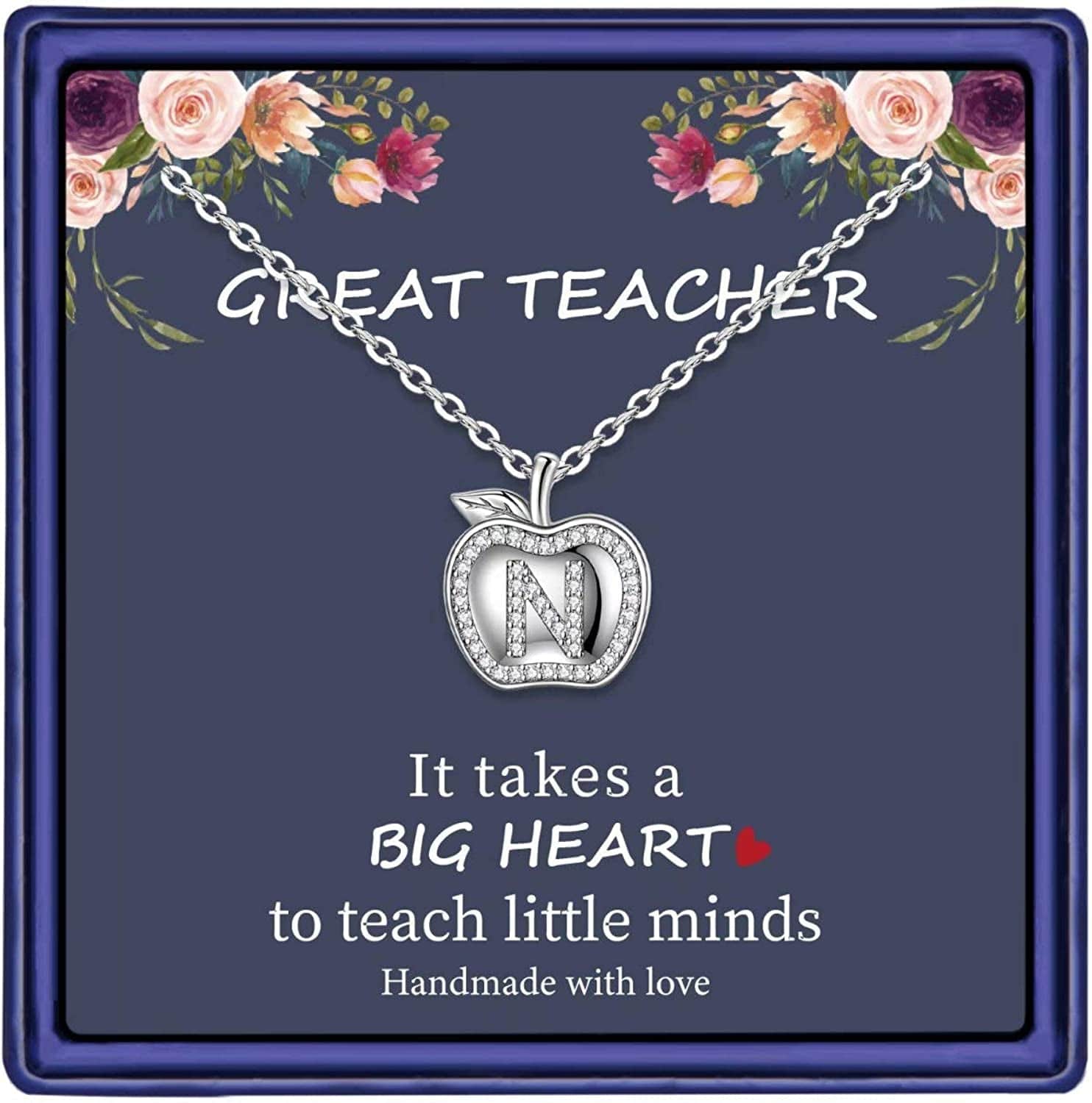 Teacher Gifts for Women Necklace, White Gold Plated Dainty Apple Necklace for Teacher Christmas Gifts Best Teacher Necklace Jewelry Thanksgiving Teacher Apprecaition Gifts from Student N
