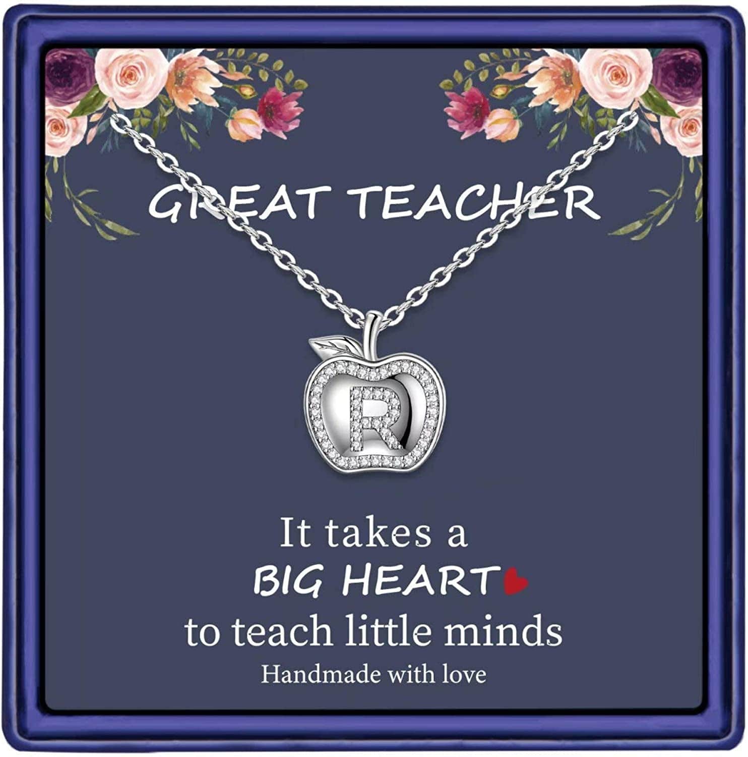 Teacher Gifts for Women Necklace, White Gold Plated Dainty Apple Necklace for Teacher Christmas Gifts Best Teacher Necklace Jewelry Thanksgiving Teacher Apprecaition Gifts from Student R