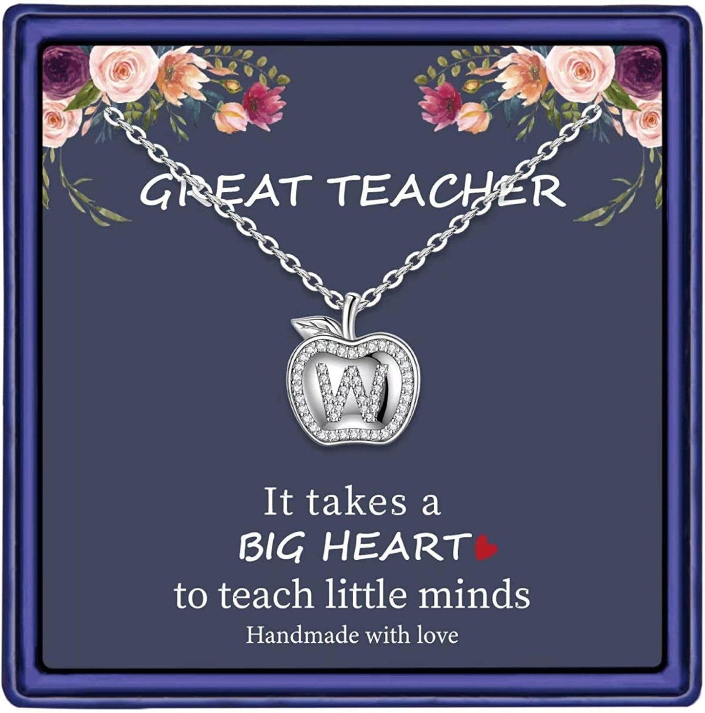 Teacher Gifts for Women Necklace, White Gold Plated Dainty Apple Necklace for Teacher Christmas Gifts Best Teacher Necklace Jewelry Thanksgiving Teacher Apprecaition Gifts from Student W