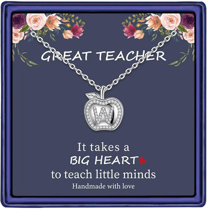 Teacher Gifts for Women Necklace, White Gold Plated Dainty Apple Necklace for Teacher Christmas Gifts Best Teacher Necklace Jewelry Thanksgiving Teacher Apprecaition Gifts from Student W