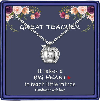 Teacher Gifts for Women Necklace, White Gold Plated Dainty Apple Necklace for Teacher Christmas Gifts Best Teacher Necklace Jewelry Thanksgiving Teacher Apprecaition Gifts from Student F
