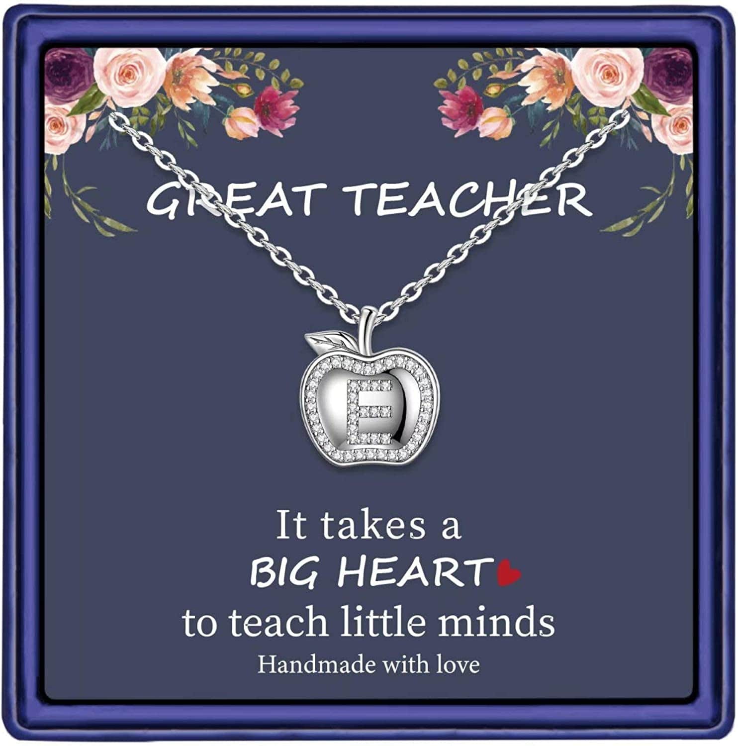 Teacher Gifts for Women Necklace, White Gold Plated Dainty Apple Necklace for Teacher Christmas Gifts Best Teacher Necklace Jewelry Thanksgiving Teacher Apprecaition Gifts from Student E