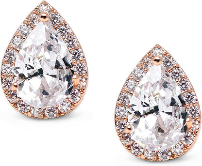 Teardrop Bridal Earrings for Wedding, Prom - Elegant Cubic Zirconia Stud Earrings for Women, Brides, Bridesmaids 1.Rose Gold