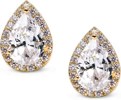 Teardrop Bridal Earrings for Wedding, Prom - Elegant Cubic Zirconia Stud Earrings for Women, Brides, Bridesmaids Gold