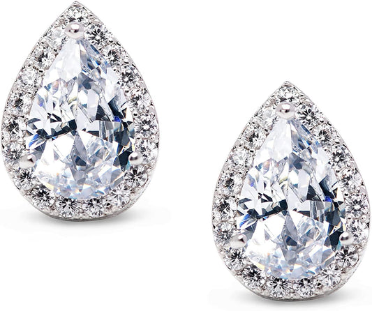 Teardrop Bridal Earrings for Wedding, Prom - Elegant Cubic Zirconia Stud Earrings for Women, Brides, Bridesmaids 2.Silver