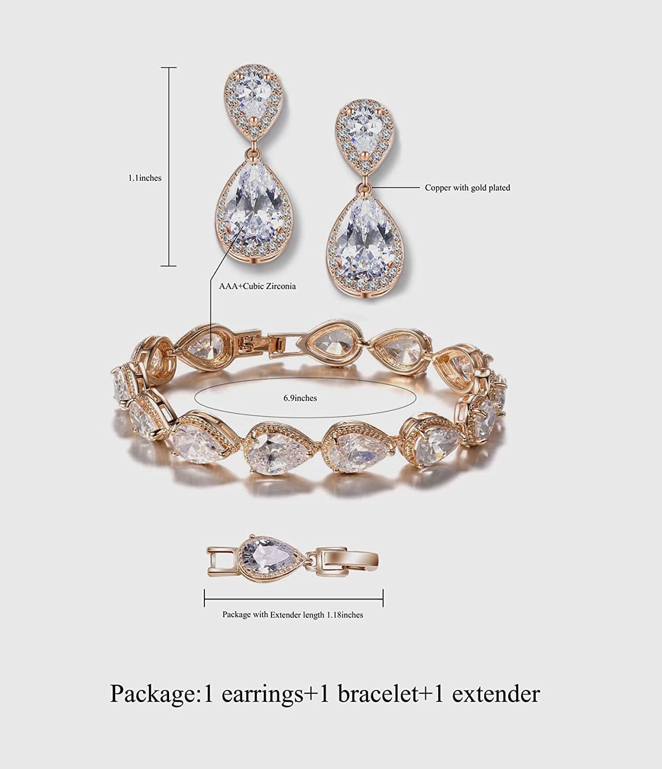 Teardrop Dangle Earrings Bracelet Bridesmaid Jewelry Set Bridal Wedding Party Prom Gifts