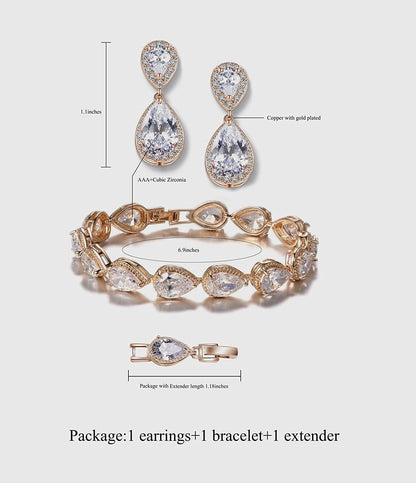 Teardrop Dangle Earrings Bracelet Bridesmaid Jewelry Set Bridal Wedding Party Prom Gifts