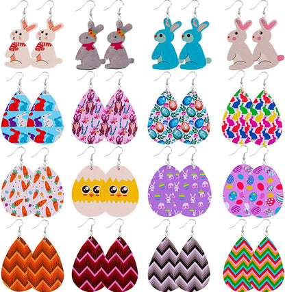 Teardrop Leather Earrings for Women Leopard Print Leather Earrings Lightweight Faux Leather Leaf Earrings 16 Pairs Easter