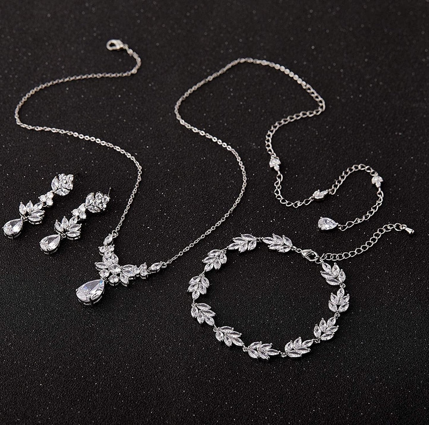 Teardrop Wedding Bridal Jewelry Set for Brides Women Bridesmaid, Crystal Rhinestone Backdrop Necklace Earring Sets for Prom