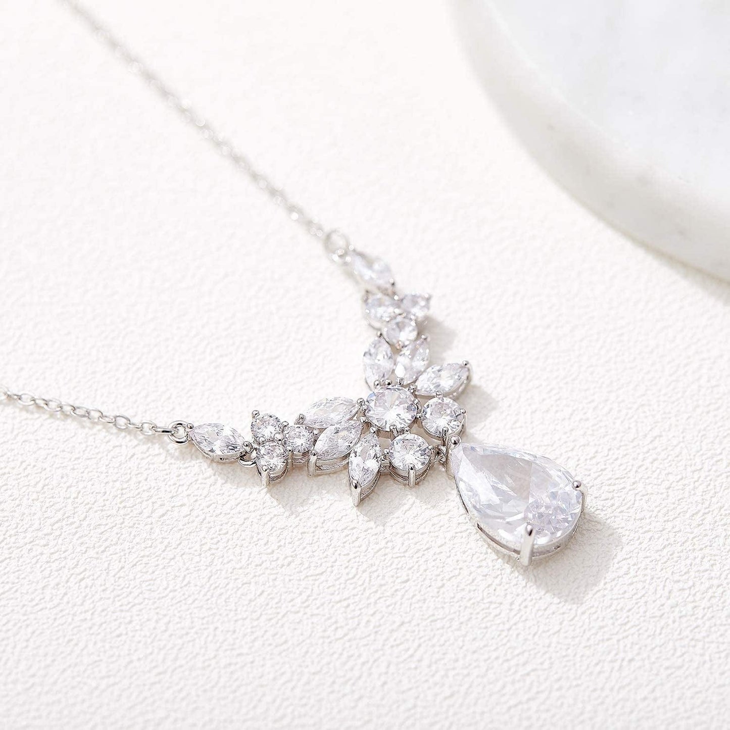 Teardrop Wedding Bridal Jewelry Set for Brides Women Bridesmaid, Crystal Rhinestone Backdrop Necklace Earring Sets for Prom