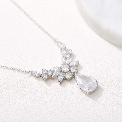 Teardrop Wedding Bridal Jewelry Set for Brides Women Bridesmaid, Crystal Rhinestone Backdrop Necklace Earring Sets for Prom