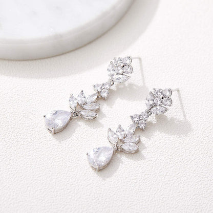Teardrop Wedding Bridal Jewelry Set for Brides Women Bridesmaid, Crystal Rhinestone Backdrop Necklace Earring Sets for Prom