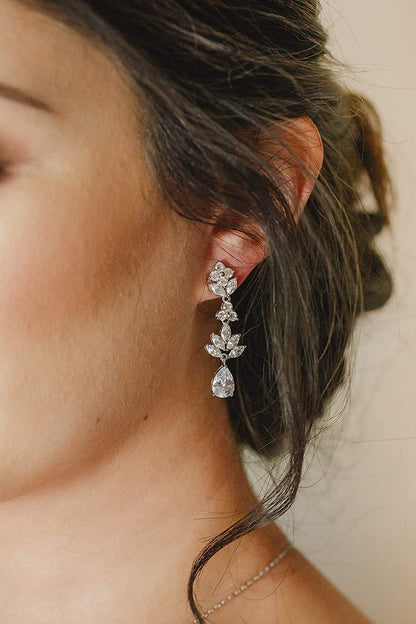 Teardrop Wedding Bridal Jewelry Set for Brides Women Bridesmaid, Crystal Rhinestone Backdrop Necklace Earring Sets for Prom